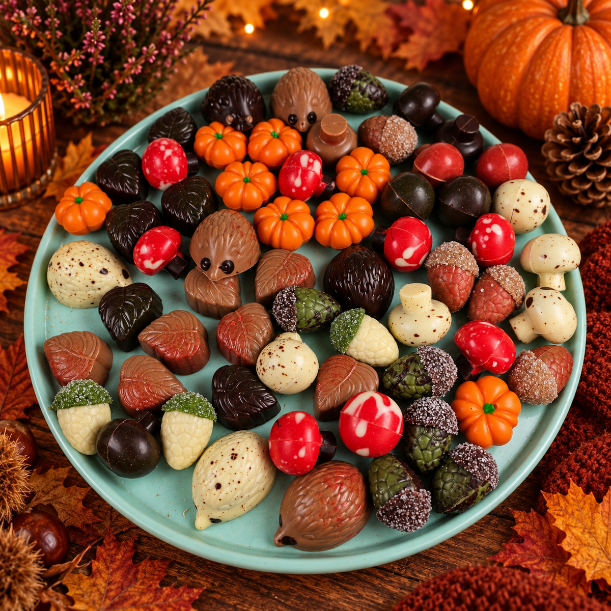 Zakje met 15 Praliné gevulde herfstchocolaatjes