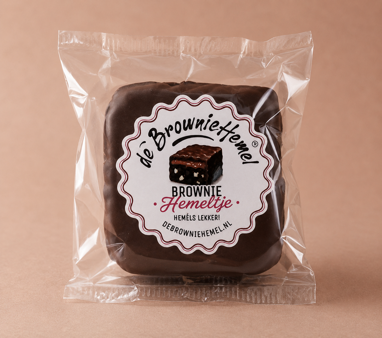 Individueel verpakt Brownie Hemeltje van de Browniehemel met chocolade en karamel.