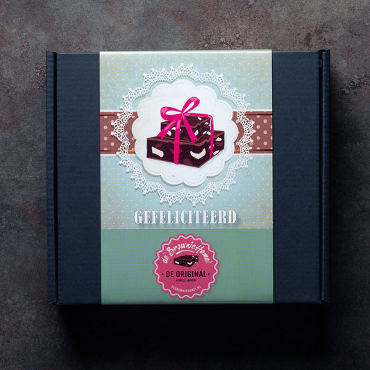De Gefeliciteerd / Verjaardag giftbox. 4 Brownies van de Browniehemel om cadeau te geven. 
