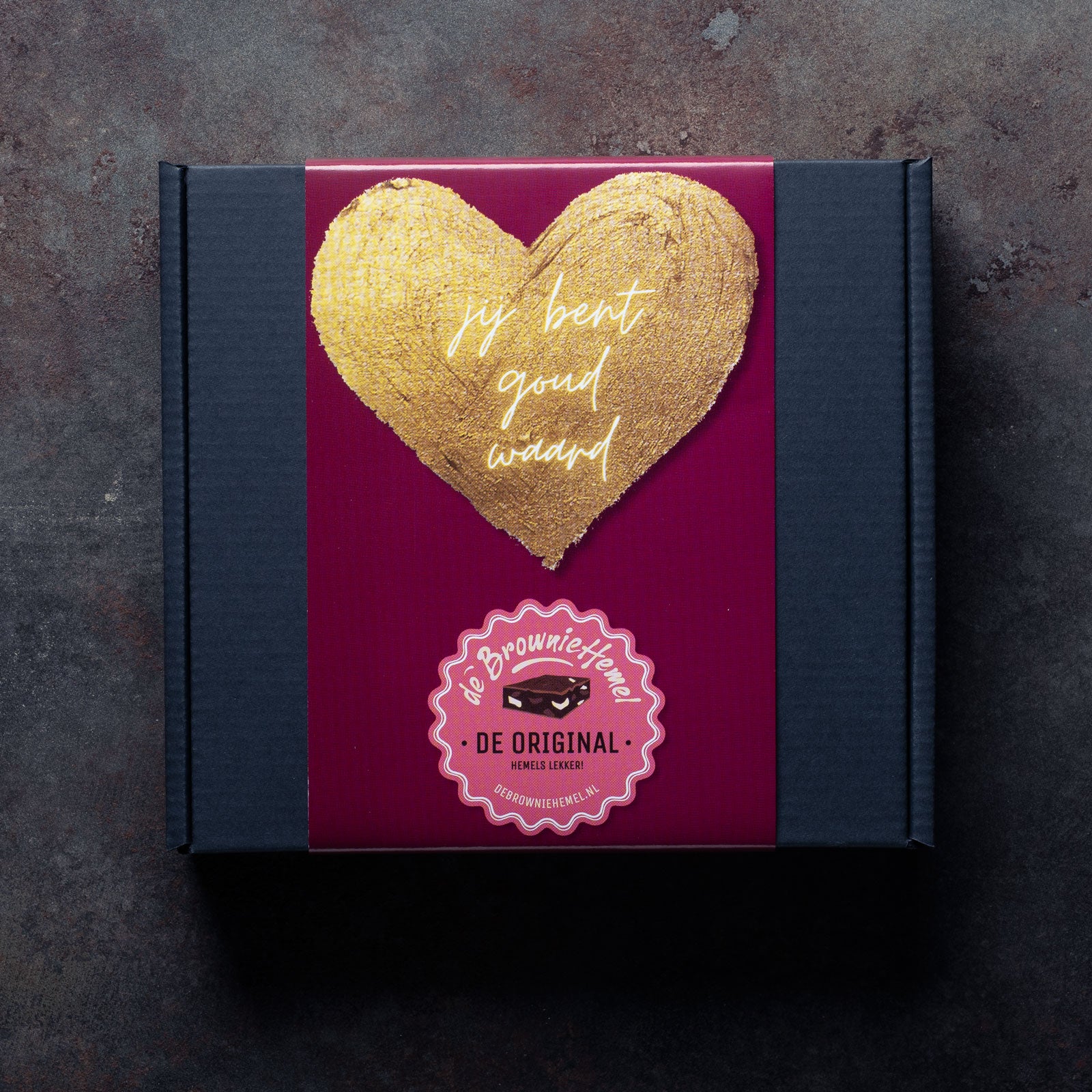 De 'Jij bent goud waard' Giftbox. 4 Hemelse Brownies van De Browniehemel om cadeau te geven. 