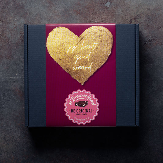 De 'Jij bent goud waard' Giftbox. 4 Hemelse Brownies van De Browniehemel om cadeau te geven. 