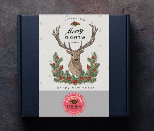 De 'Merry Christmas' Kerstmis Giftbox van De Browniehemel. 4 Brownies om cadeau te geven. 